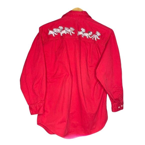 Walt Disney Vtg 101 Dalmatians Red 100% Cotton Embroidered Button-up Top, Small - Picture 2 of 6